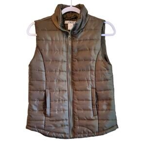 Say What ? Women's Size S / M Quilted Vest Olive Green Full Zip Pockets Bust 34"